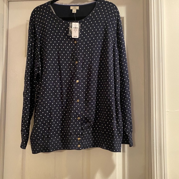 L.L.Bean Button Down Cardigan-Navy & White Polka Dot Size 3X NWT Supima Blend - Picture 2 of 13